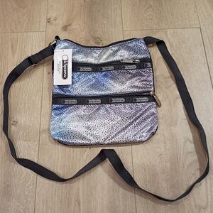 LeSportsac Men's Messenger Bag - Black and Blue Pattern